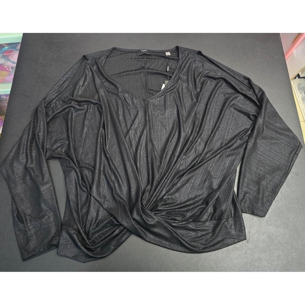 NWT T Tahari Metallic Shimmer Twist-Front Top Black Size XL - MSRP $78